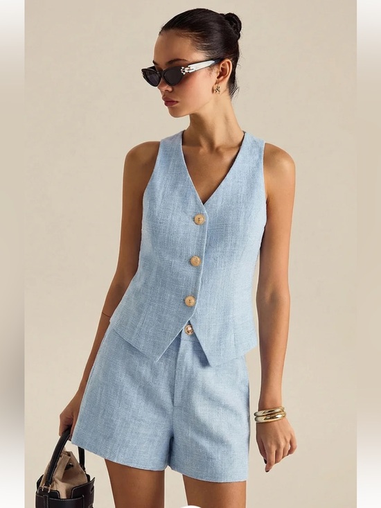 Commense Pants - Commense Light Blue Sleeveless Vest & Matching Shorts Set
